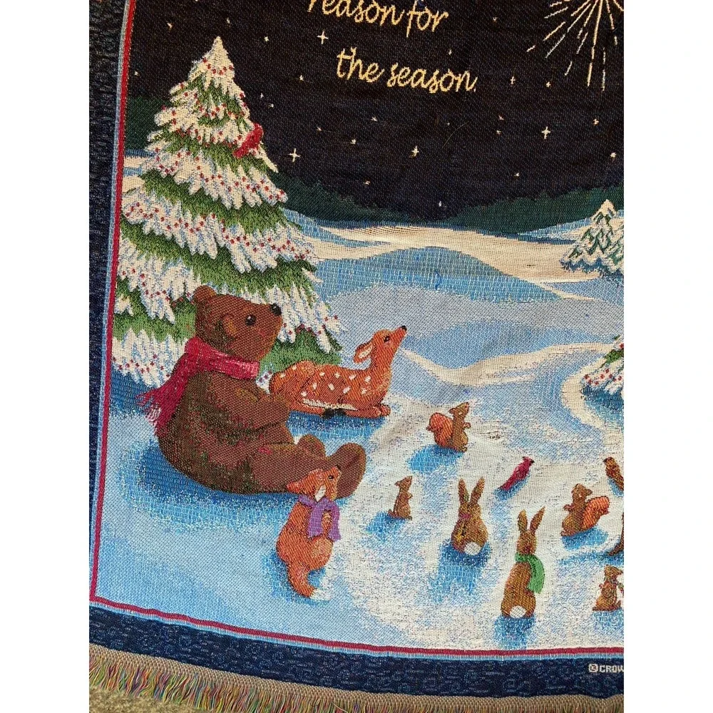 Vintage Crown Crafts Winter Animals‎ Tapestry Blanket 54 X 48 Fringe